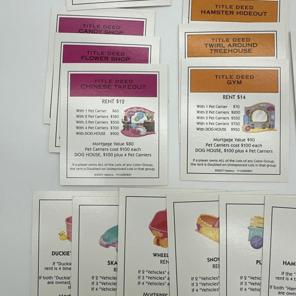 Hasbro Monopoly Littlest Pet Shop Replacement Cards Title Deeds Catnip treats
